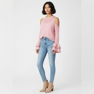 Express Bell Sleeve Cold Shoulder Pink Sweater
- L